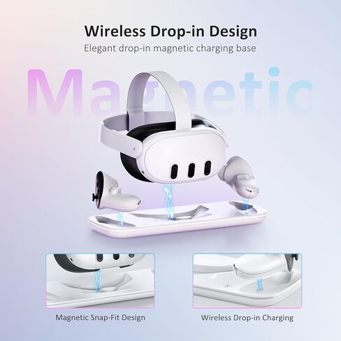 قاعدة شحن NexiGo لـ Meta Quest 3، محطة شحن VR مع ضوء LED [تشغيل/إيقاف] لـ Oculus Quest 3، حامل عرض شاحن مع بطاريتين قابلتين للشحن، كابل USB-C، أبيض in Kuwait