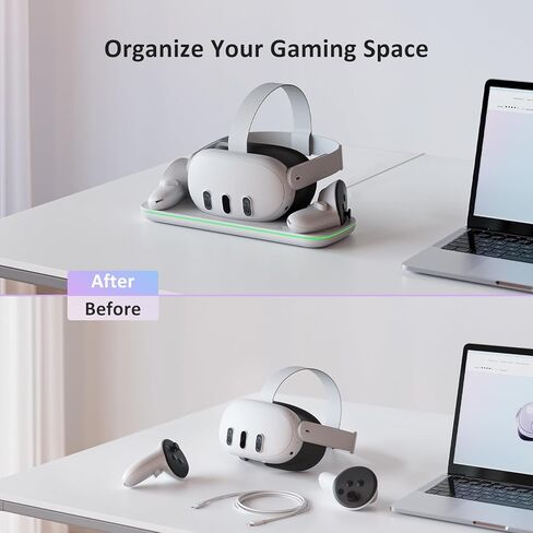 قاعدة شحن NexiGo لـ Meta Quest 3، محطة شحن VR مع ضوء LED [تشغيل/إيقاف] لـ Oculus Quest 3، حامل عرض شاحن مع بطاريتين قابلتين للشحن، كابل USB-C، أبيض in Kuwait