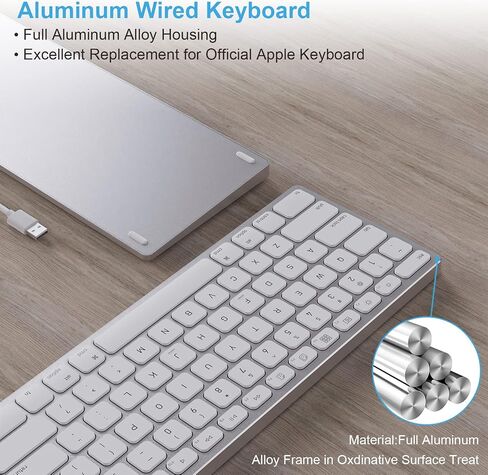 All-Aluminum Wired Mac Keyboard with USB-A/USB-C 2-in-1 Plug-and-Play Cable, Full-Size Numeric Keypad, Metal Unibody Design, Stick-On Risers, Compatible with Apple iMac, Mac mini and MacBook in Saudi Arabia