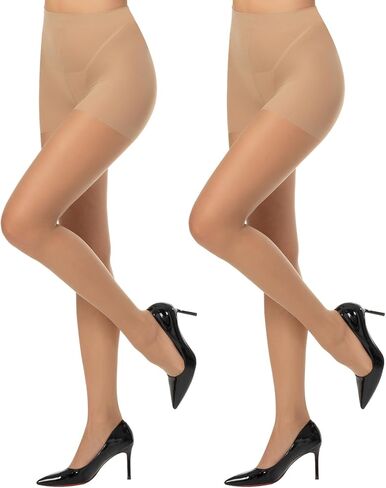 2 Pairs Black Sheer Tights for Women 15D Not Rip Control Top Pantyhose High Waist With Reinforced Toes in Kuwait