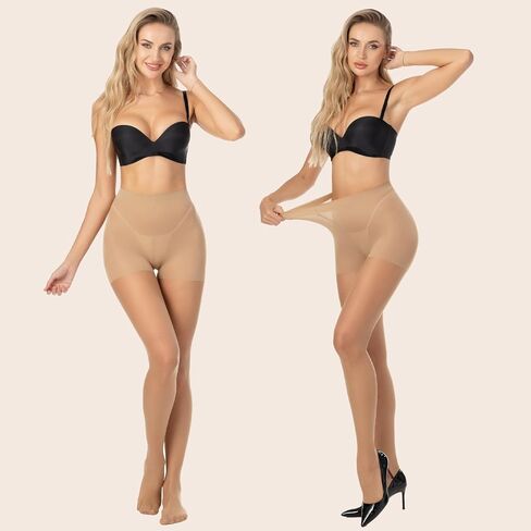 2 Pairs Black Sheer Tights for Women 15D Not Rip Control Top Pantyhose High Waist With Reinforced Toes in Kuwait