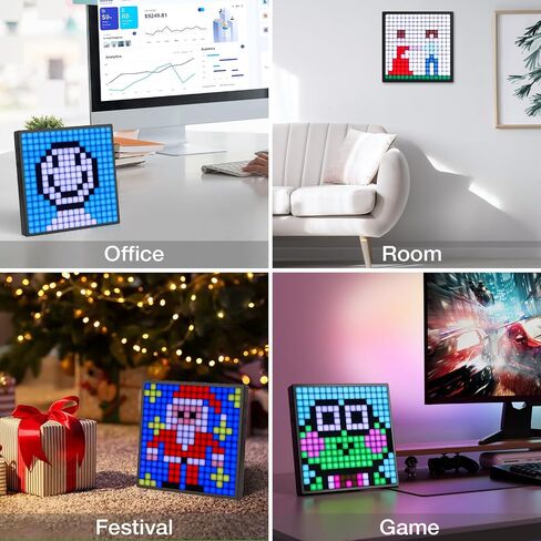 Buyya LED Pixel Art Display - 16x16 Smart Clock RGB Pixel Matrix Panel DIY Graffiti Animations Patterns Text Programmable LED Sign for Living Room Bedroom Game Room, for Kids Adults in Saudi Arabia