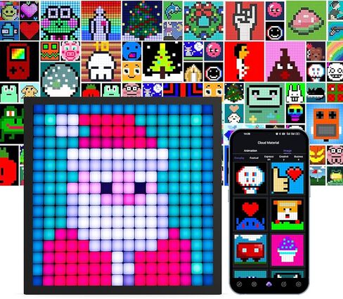 Buyya LED Pixel Art Display - 16x16 Smart Clock RGB Pixel Matrix Panel DIY Graffiti Animations Patterns Text Programmable LED Sign for Living Room Bedroom Game Room, for Kids Adults in Saudi Arabia