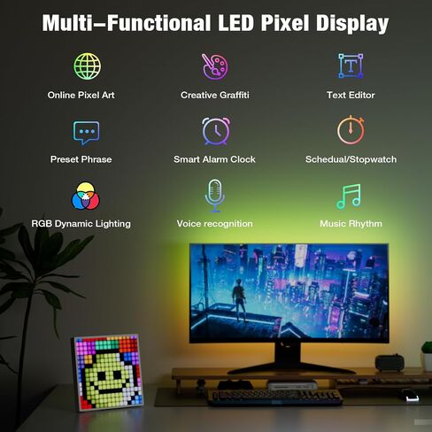 Buyya LED Pixel Art Display - 16x16 Smart Clock RGB Pixel Matrix Panel DIY Graffiti Animations Patterns Text Programmable LED Sign for Living Room Bedroom Game Room, for Kids Adults in Saudi Arabia