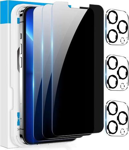 Fotbor [3+3 Pack] iPhone 13 Pro Max Privacy Screen Protector with Camera Lens Protector, Anti Spy Private Full Coverage Bubble Free 9H Hardness Tempered Glass Film 6.7 Inch with Easy Installation Kit in Saudi Arabia
