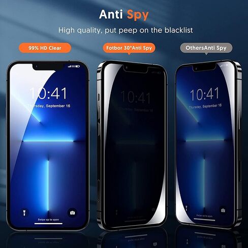 Fotbor [3+3 Pack] iPhone 13 Pro Max Privacy Screen Protector with Camera Lens Protector, Anti Spy Private Full Coverage Bubble Free 9H Hardness Tempered Glass Film 6.7 Inch with Easy Installation Kit in Saudi Arabia