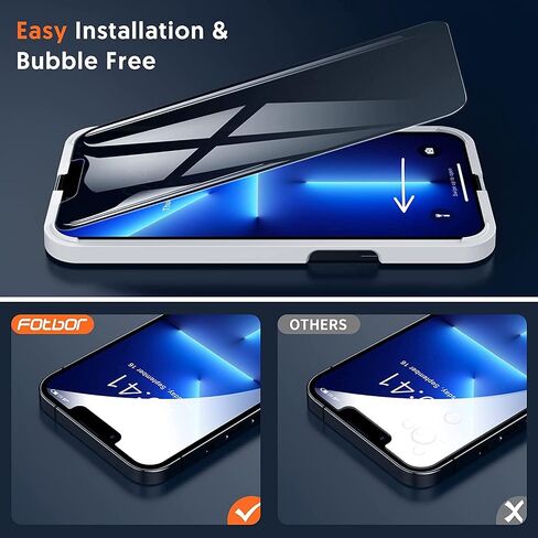 Fotbor [3+3 Pack] iPhone 13 Pro Max Privacy Screen Protector with Camera Lens Protector, Anti Spy Private Full Coverage Bubble Free 9H Hardness Tempered Glass Film 6.7 Inch with Easy Installation Kit in Saudi Arabia