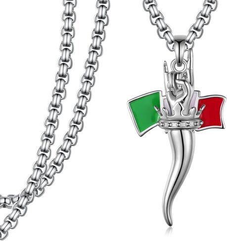 Italian Horn Necklace for Men Sterling Silver Lucky Hand Amulet Pendant Necklace Italian Jewelry Gift for Women Men in Kuwait