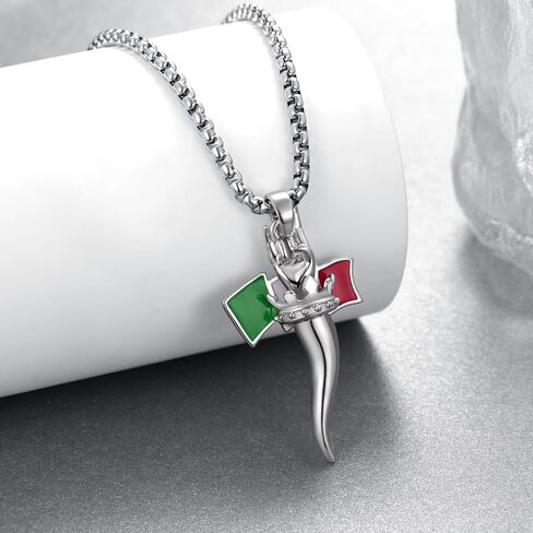 Italian Horn Necklace for Men Sterling Silver Lucky Hand Amulet Pendant Necklace Italian Jewelry Gift for Women Men in Kuwait