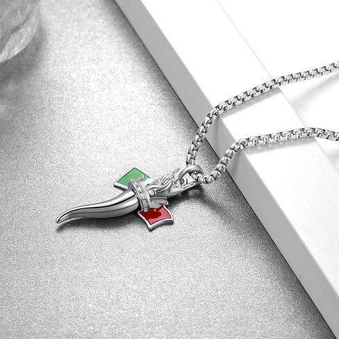 Italian Horn Necklace for Men Sterling Silver Lucky Hand Amulet Pendant Necklace Italian Jewelry Gift for Women Men in Kuwait
