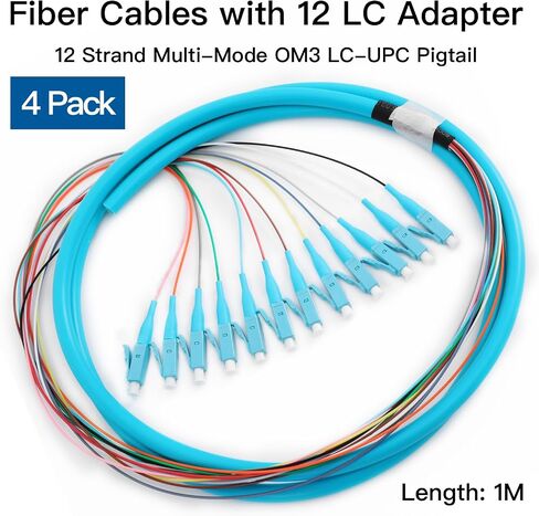 GESD 4 Pack LC-OM3 12 Pigtail 12 Strand Multimode OM3/OM4 50/125 LC-UPC Fiber Pigtail, 1.5 Meter 4 Pcs in Kuwait