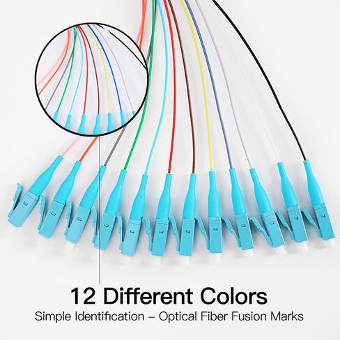 GESD 4 Pack LC-OM3 12 Pigtail 12 Strand Multimode OM3/OM4 50/125 LC-UPC Fiber Pigtail, 1.5 Meter 4 Pcs in Kuwait