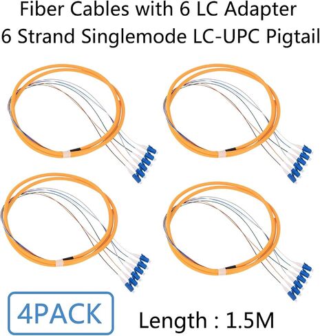 4Pcs 1.5 Meter 12 Strand SingleMode 9/125 LC-UPC Fiber Pigtail, 12 Color-Coded LC Cable Fiber Optic Patch Cord with Zirconia Ceramic Ferrule Plug for Fusion Splicing in Kuwait