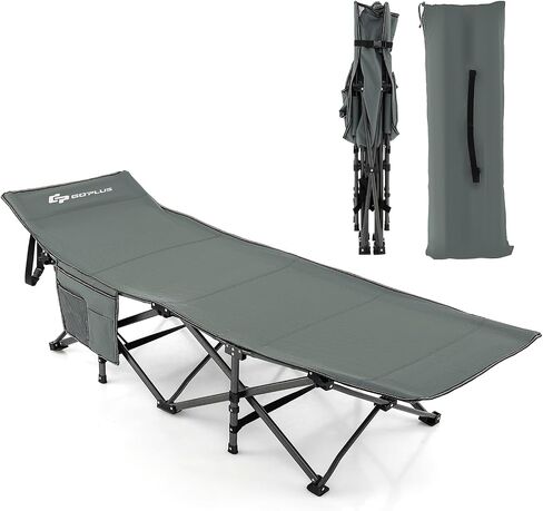 Goplus Folding Camping Cot, 27.5" Sleeping Cot for Adults with Carry Bag, 600LBS Weight Capacity, Slanted Head, Side Pocket, Heavy Duty Portable Camping Bed for Kids, Beach, Office Snap (Green) in Saudi Arabia