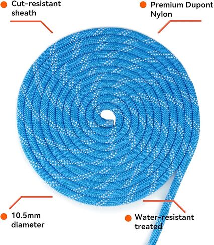 حبل SEAMUS الثابت 10.5 مم UIAA حبل رابيلينج 45 مترًا (150 قدمًا) خط ثابت من النايلون حبل عباءة كيرن لتسلق الصخور، وتسلق شجرة الجبال، والسحب، والإنقاذ in Kuwait