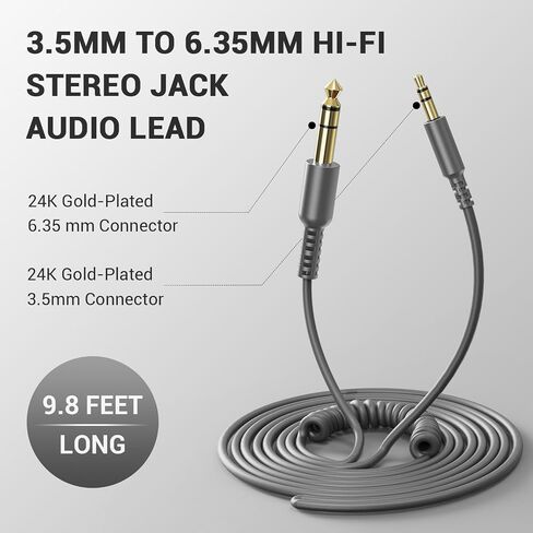 OneOdio 6.35mm 1/4 to 3.5mm 1/8inch 9.8ft Cable for Pro 10/30/50, Stereo Cable for DJ Turn Table, E-Drum, Keyboard, Electric Guitar, Bass AMP, Mixer, Equalizer in Saudi Arabia