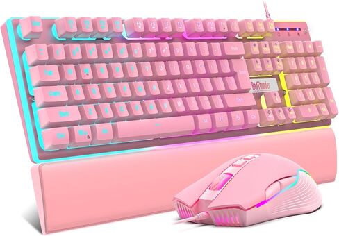 RedThunder K10 Wired Gaming Keyboard & Mouse Combo with Wrist Rest, Adjustable RGB Mechanical Feel Anti-ghosting Keyboard + 7D 7200 DPI Mouse+Soft Leather Wrist Rest for PC Gamers (Black Lines) in Saudi Arabia