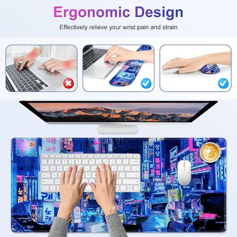 مجموعة لوحة ماوس كبيرة للألعاب، لوحة ماوس ممتدة 4 في 1، وسادة مكتب + وسادة مسند للمعصم للوحة المفاتيح + حصيرة ماوس مع دعم للمعصم + قاعدة، واقي حصيرة مكتب مقاوم للماء للمنزل والمكتب والكمبيوتر المحمول - زهرة ملونة in Kuwait