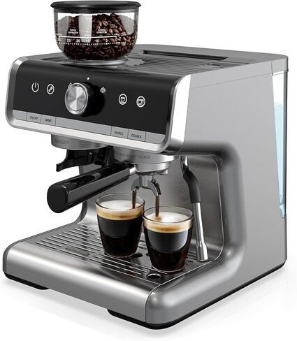 Espresso Machine, 20 Bar Semi-Automatic Espresso Coffee Maker With Grinder, Milk Frother Steamer Wand for Cappuccino, Latte, Macchiato, 95-Ounce Water Tank, PID Temperature Control,Light Gray in Saudi Arabia