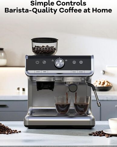 Espresso Machine, 20 Bar Semi-Automatic Espresso Coffee Maker With Grinder, Milk Frother Steamer Wand for Cappuccino, Latte, Macchiato, 95-Ounce Water Tank, PID Temperature Control,Light Gray in Saudi Arabia