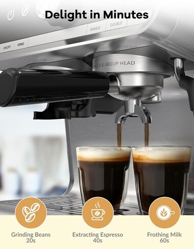 Espresso Machine, 20 Bar Semi-Automatic Espresso Coffee Maker With Grinder, Milk Frother Steamer Wand for Cappuccino, Latte, Macchiato, 95-Ounce Water Tank, PID Temperature Control,Light Gray in Saudi Arabia
