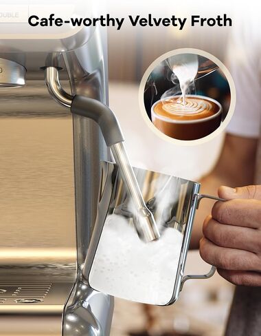 Espresso Machine, 20 Bar Semi-Automatic Espresso Coffee Maker With Grinder, Milk Frother Steamer Wand for Cappuccino, Latte, Macchiato, 95-Ounce Water Tank, PID Temperature Control,Light Gray in Saudi Arabia