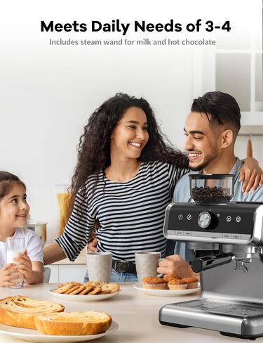 Espresso Machine, 20 Bar Semi-Automatic Espresso Coffee Maker With Grinder, Milk Frother Steamer Wand for Cappuccino, Latte, Macchiato, 95-Ounce Water Tank, PID Temperature Control,Light Gray in Saudi Arabia
