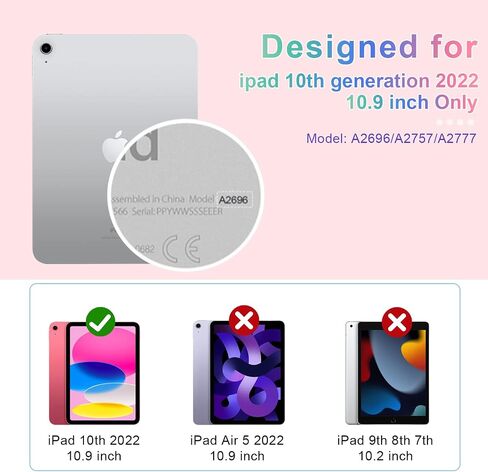 SUPFIVES Case for iPad 10th Generation 2022, Upgraded Military Grade Heavy Duty Silicone Protector iPad 10th Gen 10.9 inch 2022 Cover Pencil Holder+ Rotating Stand+ Handle+ Shoulder Strap(Black) in Saudi Arabia