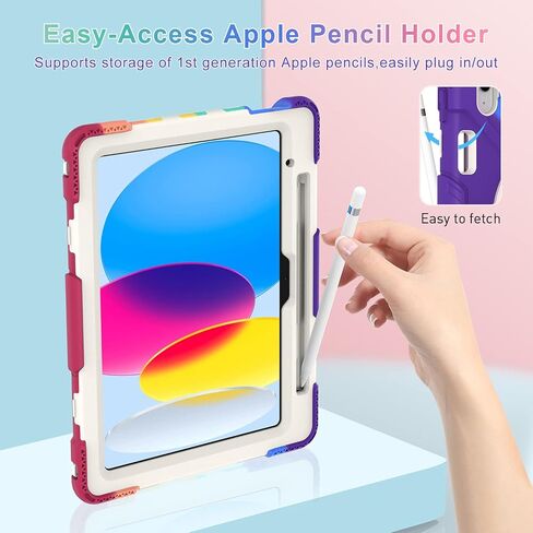 SUPFIVES Case for iPad 10th Generation 2022, Upgraded Military Grade Heavy Duty Silicone Protector iPad 10th Gen 10.9 inch 2022 Cover Pencil Holder+ Rotating Stand+ Handle+ Shoulder Strap(Black) in Saudi Arabia