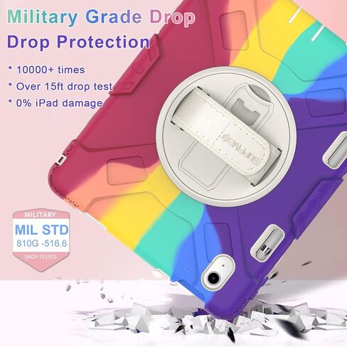 SUPFIVES Case for iPad 10th Generation 2022, Upgraded Military Grade Heavy Duty Silicone Protector iPad 10th Gen 10.9 inch 2022 Cover Pencil Holder+ Rotating Stand+ Handle+ Shoulder Strap(Black) in Saudi Arabia