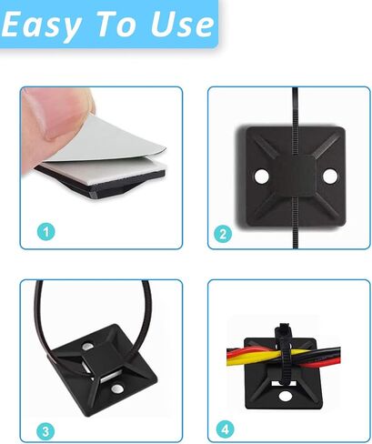 120 Set Cable Zip Tie Self Adhesive Mounts Kit with 8" Zip Ties, 3/4" Wire Holders Squares, Screws - Sticky Wire Fasteners Cable Clips Management Anchors Organizer (120 Set, Black) in Saudi Arabia