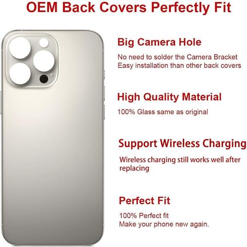 قطعة بديلة للزجاج الخلفي الخلفي من OEM لهاتف iPhone 16 Pro Max مقاس 6.9 بوصة مع مجموعة أدوات إصلاح ولاصق مثبت مسبقًا (تيتانيوم طبيعي) in Kuwait