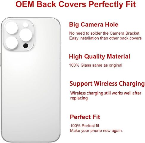 قطعة بديلة للزجاج الخلفي الخلفي من OEM لهاتف iPhone 16 Pro Max مقاس 6.9 بوصة مع مجموعة أدوات إصلاح ولاصق مثبت مسبقًا (تيتانيوم طبيعي) in Kuwait