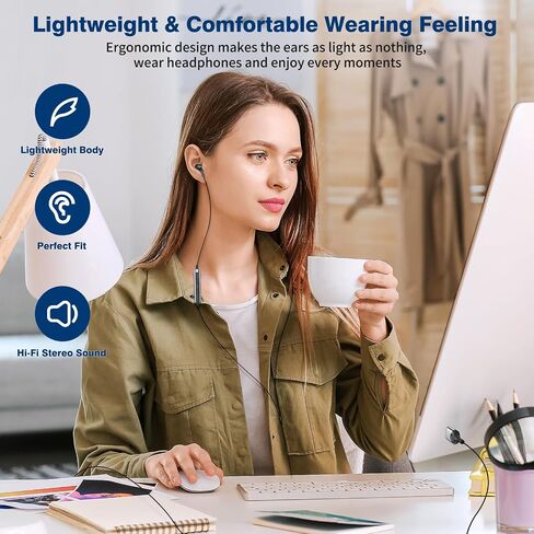 USB Headphones with Microphone for PC USB A Earbuds for PS5 Computer 2.3M Cord Magnetic in-Ear Headset Audio Control Mute Function for Laptop Desktop Notebook Headset for Office Live Broadcast Gaming in Kuwait