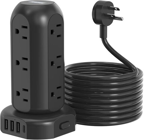 Power Strip Tower PD 20W 12 Outlets and 4 USB Ports Flat Plug Surge Protector with (1 USB C PD 20W) 6.5FT (13A) Travel Power Strip with USB Ports for Home Office Supplies in Saudi Arabia