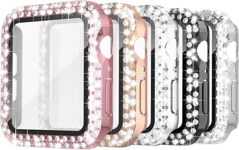 حافظة حماية شاشة نسائية من Simpeak مكونة من 5 قطع متوافقة مع Apple Watch 38mm 40mm 41mm 45mm Series 10 42mm 46mm، حافظة شاشة متوافقة مع iWatch Series 10 9 8 7 6 5 4 3 2 1 (40 مم) in Kuwait