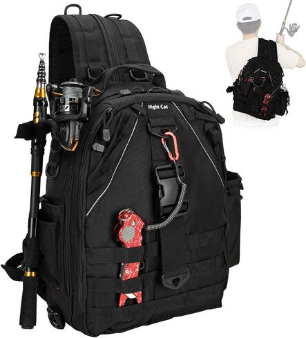 Night Cat Fishing Tackle Backpack: Fly Fishing Sling Bag With Rod Holder Fishing Shoulder Storage Bags in Saudi Arabia