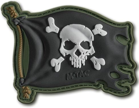 M-Tac Morale Patch Jolly Roger Pirate Flag - PVC Patches for Vest, Backpacks, Hats - Tactical Military Patch with Hook Fastener Backing (Olive/Black) in Saudi Arabia