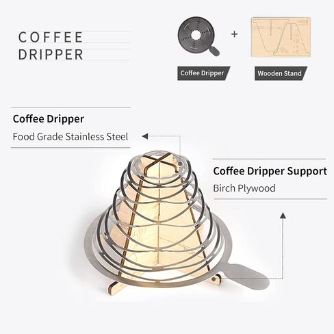 Pour-Over Coffee Dripper - Stainless Steel Coffee Maker with Wooden Stand for 1-4 Cups, Office Home Camping Picnic Travel in Saudi Arabia
