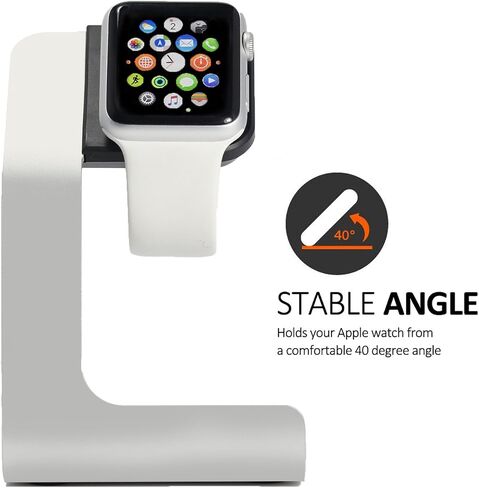 Watch Charger Stand Holder Dock Compatible with Apple Watch Series Ultra2/Ultra/10/9/8/7/6/5/4/3/2/1/SE (49mm/46mm/45mm/44mm/42mm/41mm/40mm/38mm) - Silver Grey in Saudi Arabia