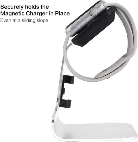 Watch Charger Stand Holder Dock Compatible with Apple Watch Series Ultra2/Ultra/10/9/8/7/6/5/4/3/2/1/SE (49mm/46mm/45mm/44mm/42mm/41mm/40mm/38mm) - Silver Grey in Saudi Arabia