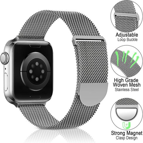 Sunnywoo Milanese Mesh Loop Compatible with Apple Watch Bands 42mm 44mm 45mm 46mm 49mm 38mm 40mm 41mm for Men Women, Stainless Steel Mesh strap for iWatch Ultra 2 Series 10 9 8 7 6 SE 5 4 3 in Saudi Arabia