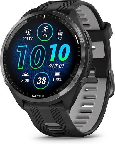 حزمة ساعة Garmin Forerunner 965 (Whitestone/Powder Gray) للجري والترياتلون GPS الذكية - شاشة AMOLED ساطعة، خفيفة الوزن، بطارية تدوم 31 ساعة - تتضمن سماعات أذن PlayBetter اللاسلكية للجري in Kuwait