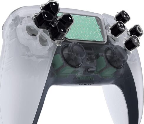 eXtremeRate Replacement Custom Dpad Action Buttons Three-Tone Black & Clear with White Redesigned Symbols D-pad Face Buttons Compatible with ps5 Controller in Saudi Arabia