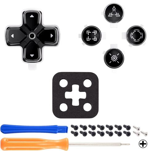 eXtremeRate Replacement Custom Dpad Action Buttons Three-Tone Black & Clear with White Redesigned Symbols D-pad Face Buttons Compatible with ps5 Controller in Saudi Arabia