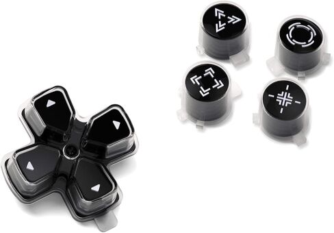 eXtremeRate Replacement Custom Dpad Action Buttons Three-Tone Black & Clear with White Redesigned Symbols D-pad Face Buttons Compatible with ps5 Controller in Saudi Arabia
