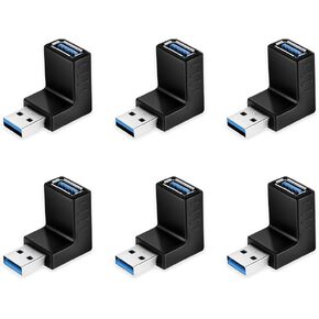 ELUTENG 90 Degree USB Adapter 6 Pack Right Angle USB 3.0 Adapter USB Male to Female UP Down/Left Right Connector L Shaped USB Extension Adapter for PC, Laptop, USB A Charger and More