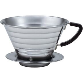 Kalita Stainless Steel Pour Dripper 16-26oz Single One Cup Patented Wave Design, Portable Coffee Maker, Made in Japan, Larger Size (185), Polished Stainless