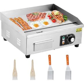 Electric Griddle,18-Inch Commercial Electric Grill,Electric Countertop Grill Non-Stick Electric Grill Plate(with plug),Adjustable Temperature Control 122°F-572°F,1600W/110V