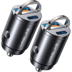 MRGLAS 90W USB C Car Charger,2-Pack [Super Mini Metal] USB C Car Charger Fast Charging Adapter PD+QC3.0 Dual Port Type C Car Cigarette Lighter USB Charger Compatible iPhone 15 14 Pro Max iPad Samsung